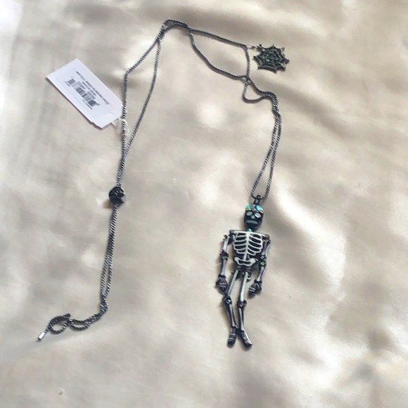 Betsey Johnson Hematite Tone Glow in The Dark Skeleton Pendant Necklace NWT - Picture 9 of 16